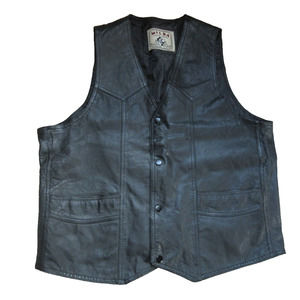 Vintage Wilda Black Genuine Leather Biker Vest Snap Closure NEWYORK USA (1990s)
